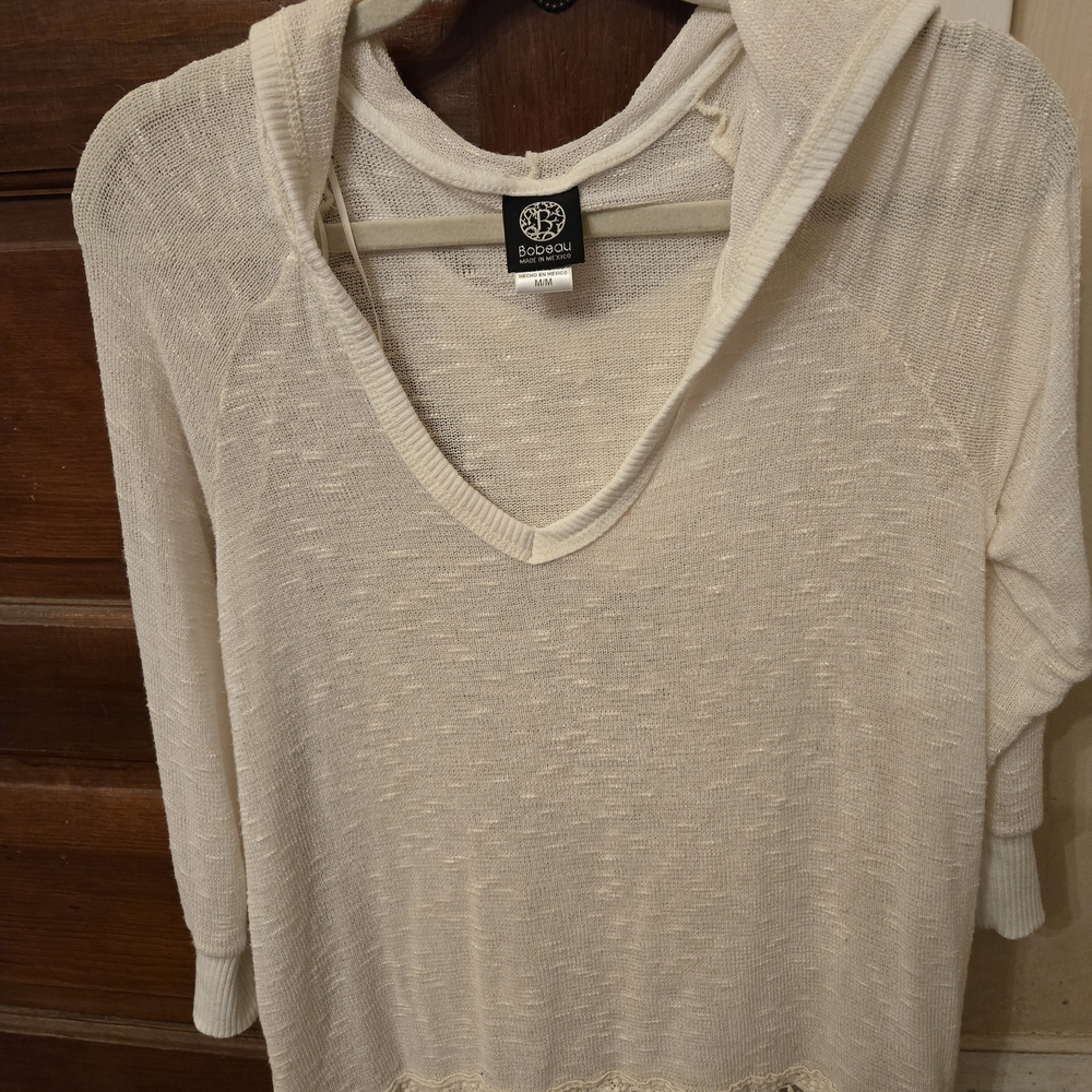 Bobeau Ivory Knit Pullover Hoodie